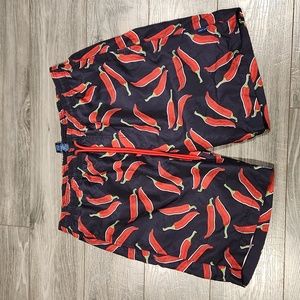 EUC Hot Coals Men's sz XL Hot Peppers Swimtrunks w/string tie 2 front pockets